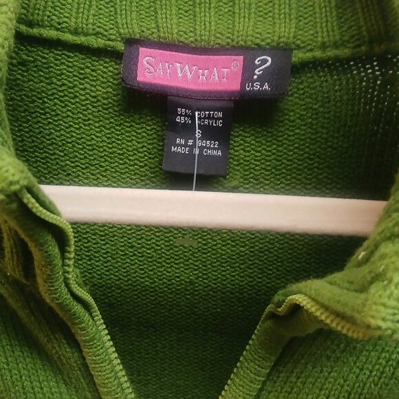SAY WHAT? KNT | Kelly - Olive Green Ribbed ZIP-UP Cardigan | Size S - NEW - Picture 8 of 9